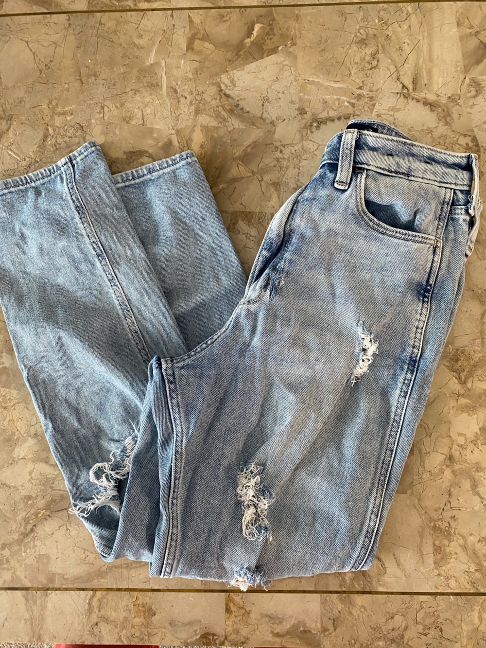Hollister Light Blue Wide Leg Distressed Jeans